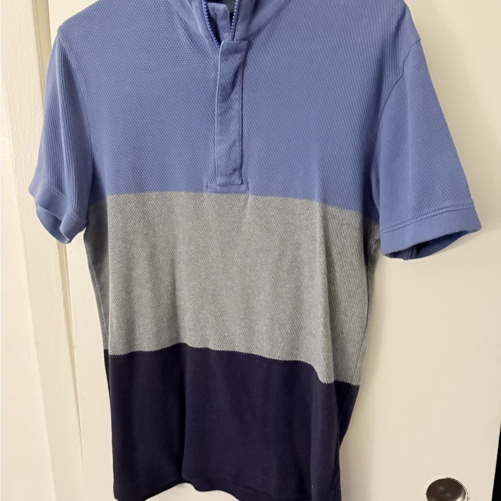 Blue and Gray Striped Polo Shirt Modern Design